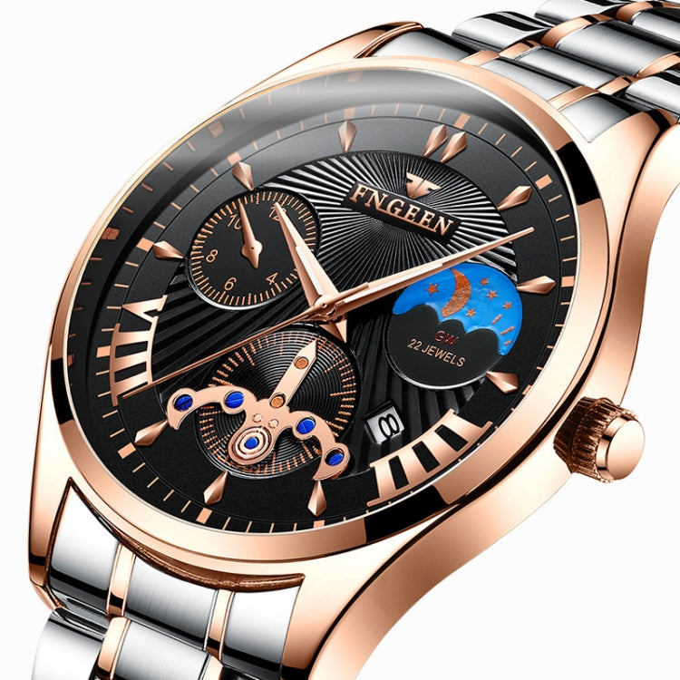 FNGEEN 5606 Men Luminous Casual Quartz Watch(White Steel White Shell Black Surface) - free shipping - PMC Jewellery - Order now!