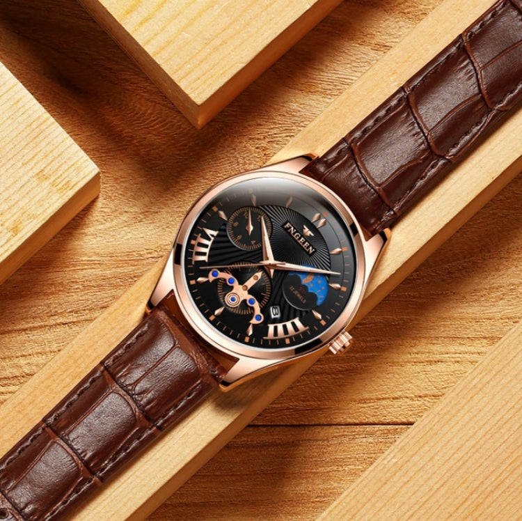 FNGEEN 5606 Men Luminous Casual Quartz Watch(White Steel White Shell Black Surface) - free shipping - PMC Jewellery - Order now!