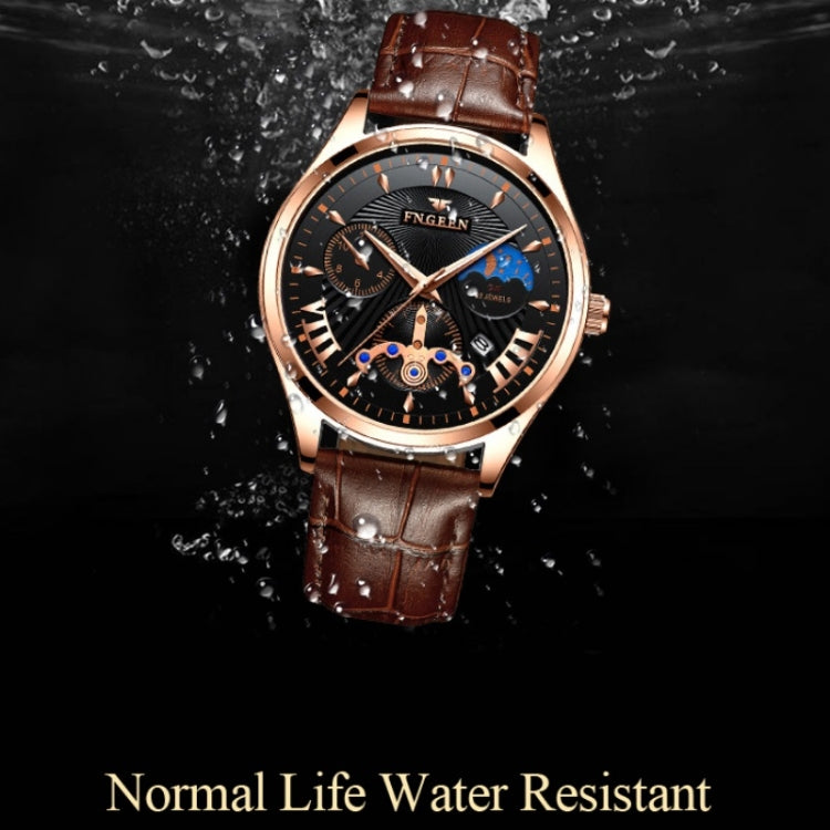 FNGEEN 5606 Men Luminous Casual Quartz Watch(White Steel White Shell Black Surface) - free shipping - PMC Jewellery - Order now!