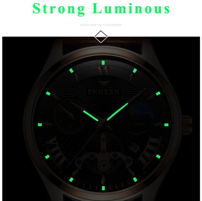 FNGEEN 5606 Men Luminous Casual Quartz Watch(White Steel White Shell Black Surface) - free shipping - PMC Jewellery - Order now!