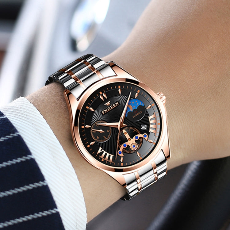 FNGEEN 5606 Men Luminous Casual Quartz Watch(White Steel White Shell Black Surface) - free shipping - PMC Jewellery - Order now!