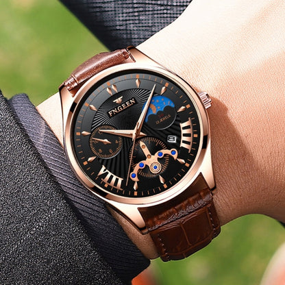 FNGEEN 5606 Men Luminous Casual Quartz Watch(White Steel White Shell Black Surface) - free shipping - PMC Jewellery - Order now!