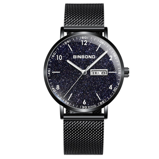 BINBOND B3820 Men Simple Luminous Quartz Watch Student Trendstarry Starry Sky Pattern Watch(Black Mash Black Shell White Nails) - free shipping - PMC Jewellery - Order now!