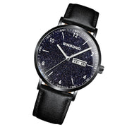 BINBOND B3820 Men Simple Luminous Quartz Watch Student Trendstarry Starry Sky Pattern Watch(Black Leather Black Shell White Nails)