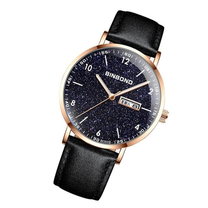 BINBOND B3820 Men Simple Luminous Quartz Watch Student Trendstarry Starry Sky Pattern Watch(Black Leather Rose Shell Rose Nails) - free shipping - PMC Jewellery - Order now!