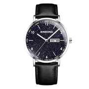 BINBOND B3820 Men Simple Luminous Quartz Watch Student Trendstarry Starry Sky Pattern Watch(Black Leather White Shell White Nails)