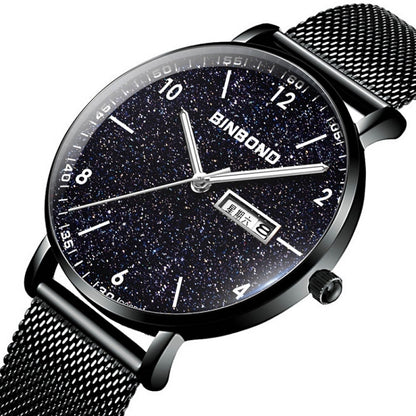 BINBOND B3820 Men Simple Luminous Quartz Watch Student Trendstarry Starry Sky Pattern Watch(Black Leather Rose Shell Rose Nails) - free shipping - PMC Jewellery - Order now!
