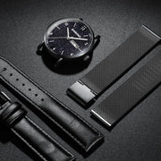 BINBOND B3820 Men Simple Luminous Quartz Watch Student Trendstarry Starry Sky Pattern Watch(Black Leather Black Shell White Nails)