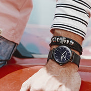 BINBOND B3820 Men Simple Luminous Quartz Watch Student Trendstarry Starry Sky Pattern Watch(Black Leather Rose Shell Rose Nails)
