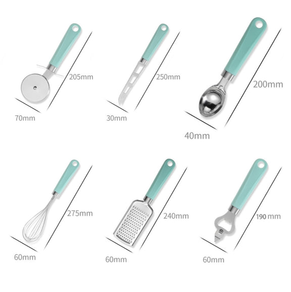 9 in 1 Plastic Handle Stainless Steel Kitchen Utensils Household Gadget Set(Cyan)