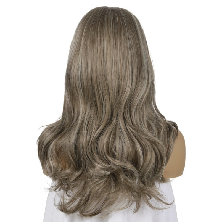 Women Mid-Point Mid-Length Curly Wig Chemical Fiber Headgear(Linen Brown + Light Gold)