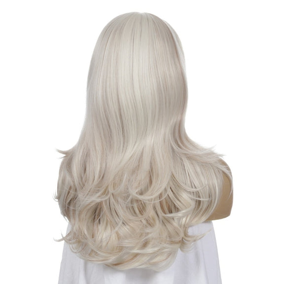 Women Mid-Point Mid-Length Curly Wig Chemical Fiber Headgear(Light Gold+Brown)