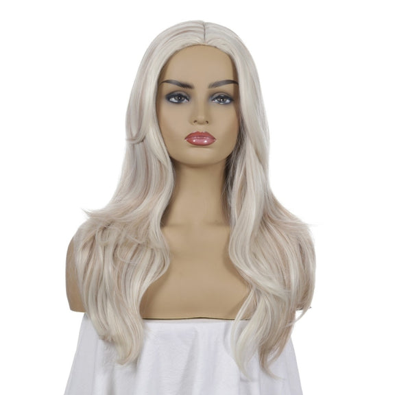 Women Mid-Point Mid-Length Curly Wig Chemical Fiber Headgear(Light Gold+Brown)