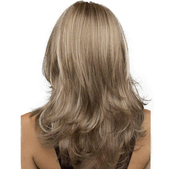 Women Mid-Point Mid-Length Curly Wig Chemical Fiber Headgear(Light Gold+Brown)