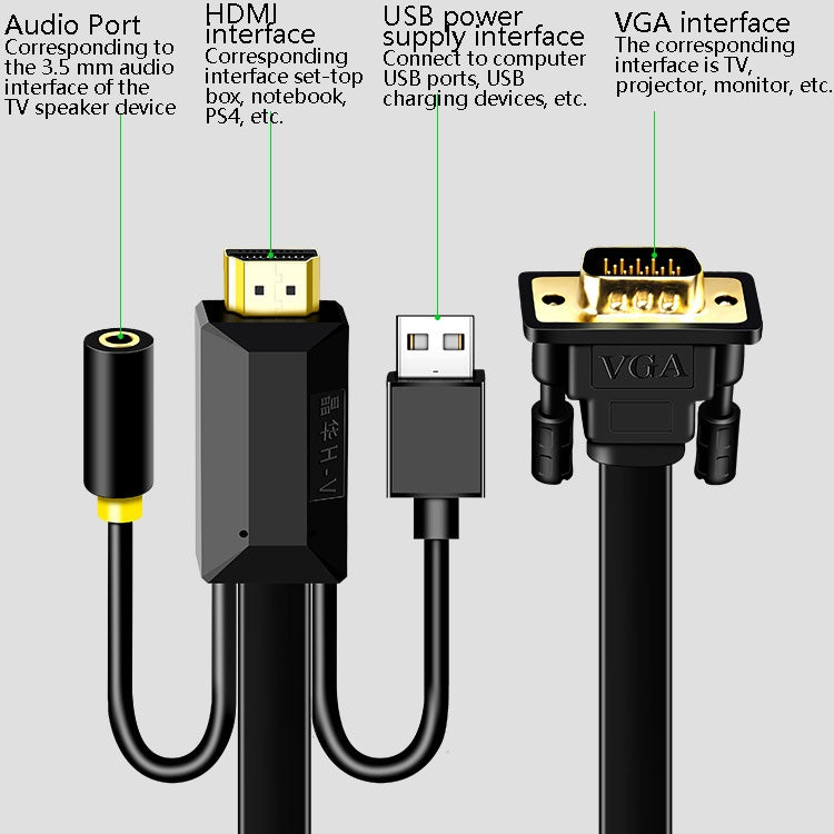 1m JH HV10 1080P HDMI to VGA Cable Projector TV Box Computer Notebook Industrial Display Adapter Cable - Cable by JH | Online Shopping South Africa | PMC Jewellery | Buy Now Pay Later Mobicred