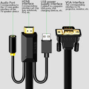5m JH HV10 1080P HDMI to VGA Cable Projector TV Box Computer Notebook Industrial Display Adapter Cable
