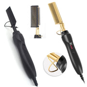 Multifunctional Comb Dry And Wet Dual-Use Curly Hair Straightening Stick Electric Perm Comb EU Plug(Golden)