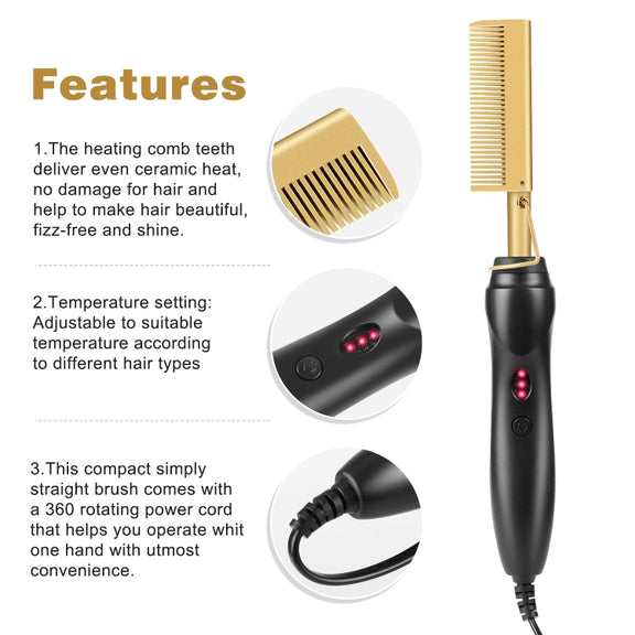 Multifunctional Comb Dry And Wet Dual-Use Curly Hair Straightening Stick Electric Perm Comb AU Plug(Black)