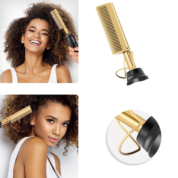 Multifunctional Comb Dry And Wet Dual-Use Curly Hair Straightening Stick Electric Perm Comb AU Plug(Black)