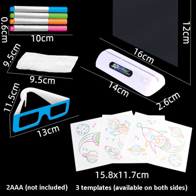 3D Fluorescent Drawing Board Magic Luminous Three-Dimensional Writing Board Graffiti Board Lighting Puzzle Children Drawing Board,Style: Medium Drawing Board (Dinosaur Version)