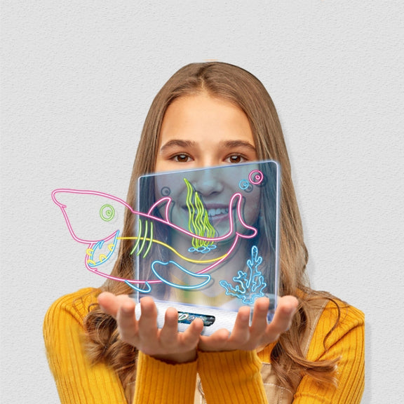 3D Fluorescent Drawing Board Magic Luminous Three-Dimensional Writing Board Graffiti Board Lighting Puzzle Children Drawing Board,Style: Medium Drawing Board (Dinosaur Version)
