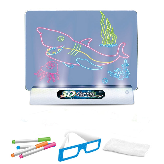 3D Fluorescent Drawing Board Magic Luminous Three-Dimensional Writing Board Graffiti Board Lighting Puzzle Children Drawing Board,Style: Medium Drawing Board (Dinosaur Version)
