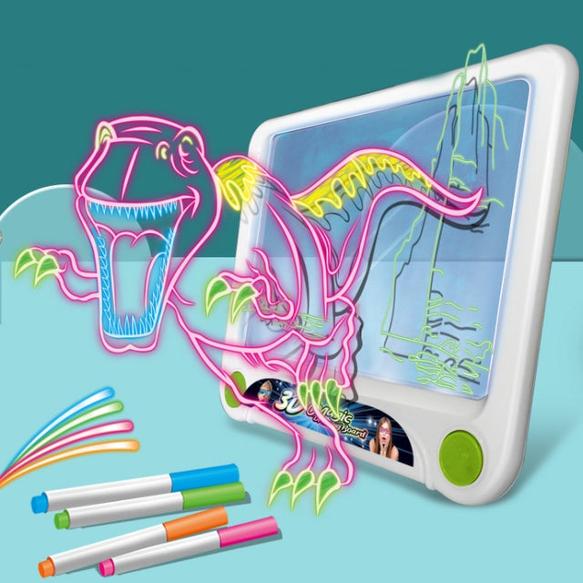 3D Fluorescent Drawing Board Magic Luminous Three-Dimensional Writing Board Graffiti Board Lighting Puzzle Children Drawing Board,Style: Drawing Screen (Dinosaur Version)
