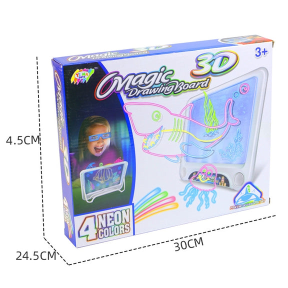 3D Fluorescent Drawing Board Magic Luminous Three-Dimensional Writing Board Graffiti Board Lighting Puzzle Children Drawing Board,Style:  Drawing Screen (Ocean Version)