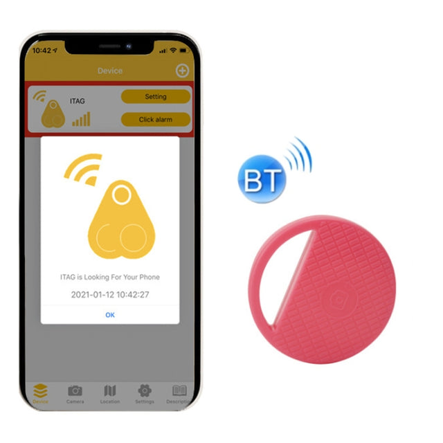 HYC-S9 2 PCS Round Bluetooth Object Finder Mobile Phone Tracking Locator Anti-Lost Two-Way Alarm(Pink)