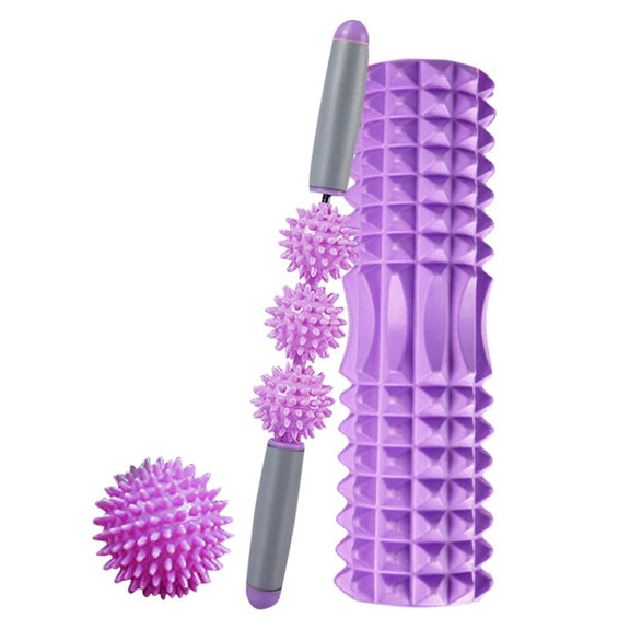 3 in 1 Eva Foam Roller Hollow Muscle Relaxation Roller Yoga Column Set, Length: 33cm  (Purple Crescent)