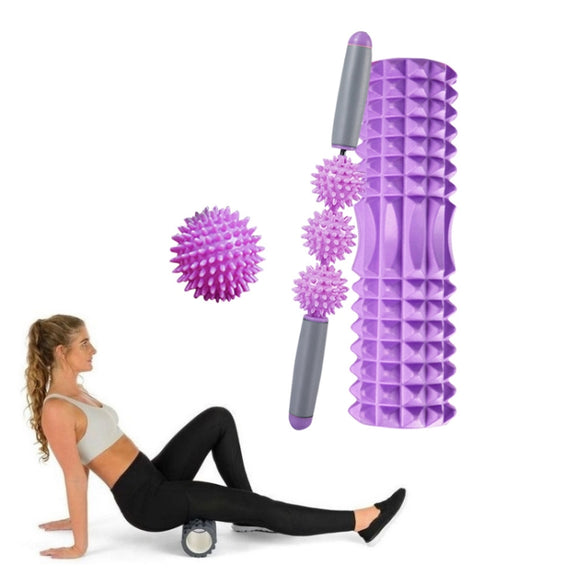 3 in 1 Eva Foam Roller Hollow Muscle Relaxation Roller Yoga Column Set, Length: 33cm  (Purple Crescent)