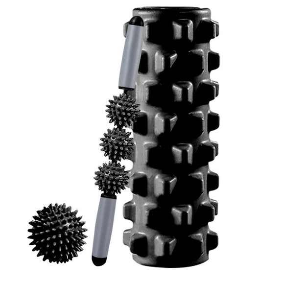 3 in 1 Eva Foam Roller Hollow Muscle Relaxation Roller Yoga Column Set, Length: 45cm  (Black Wolf Tooth)