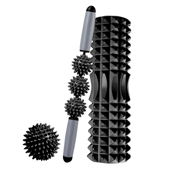 3 in 1 Eva Foam Roller Hollow Muscle Relaxation Roller Yoga Column Set, Length: 33cm (Black Crescent)