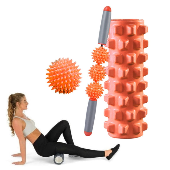 3 in 1 Eva Foam Roller Hollow Muscle Relaxation Roller Yoga Column Set, Length:  33cm (Orange Wolf Tooth)