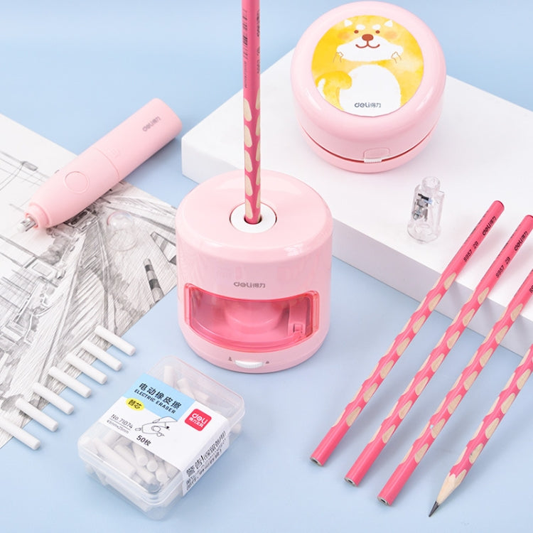 Deli Student Electric Stationery Set Desktop Cleaner/Electric Eraser/Electric Pencil Sharpener(Pink) - free shipping - PMc TechLife - Order now!