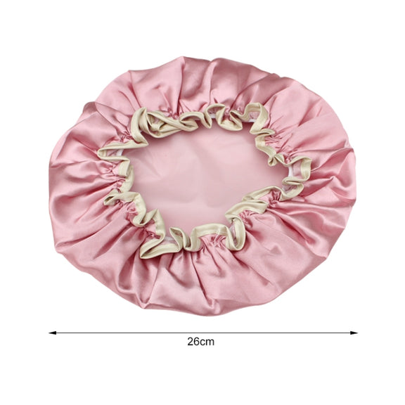 Lovely Thick Women Satin Colorful Double Water-resistant Hair Cover Bathing Cap(Pink)
