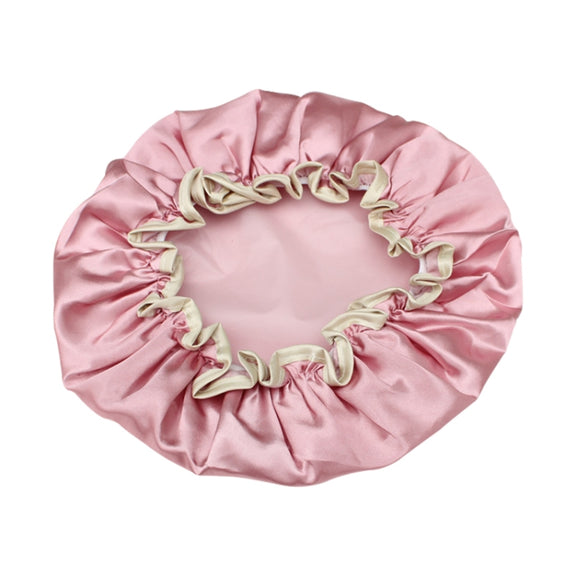 Lovely Thick Women Satin Colorful Double Water-resistant Hair Cover Bathing Cap(Pink)