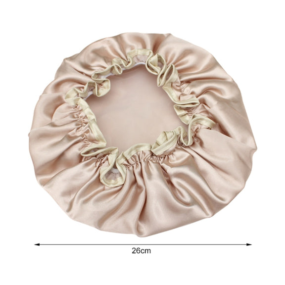 Lovely Thick Women Satin Colorful Double Water-resistant Hair Cover Bathing Cap(Gold)