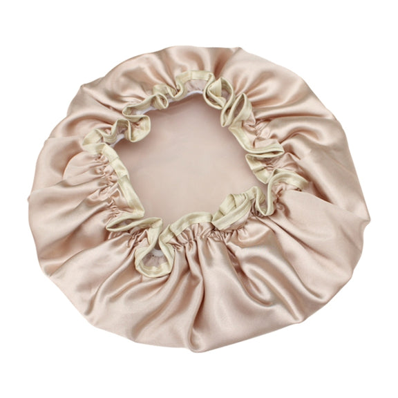 Lovely Thick Women Satin Colorful Double Water-resistant Hair Cover Bathing Cap(Gold)