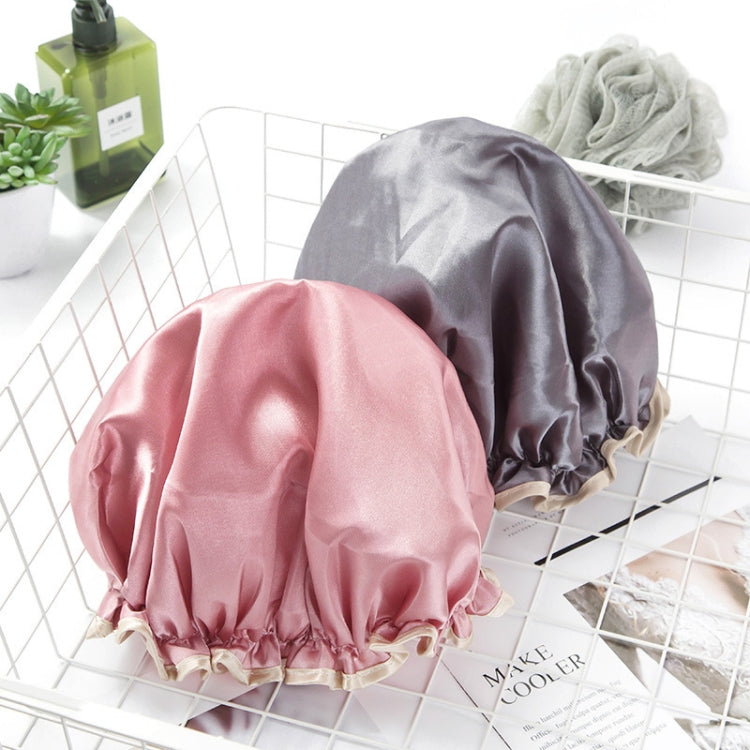 Lovely Thick Women Satin Colorful Double Water-resistant Hair Cover Bathing Cap(Gold)