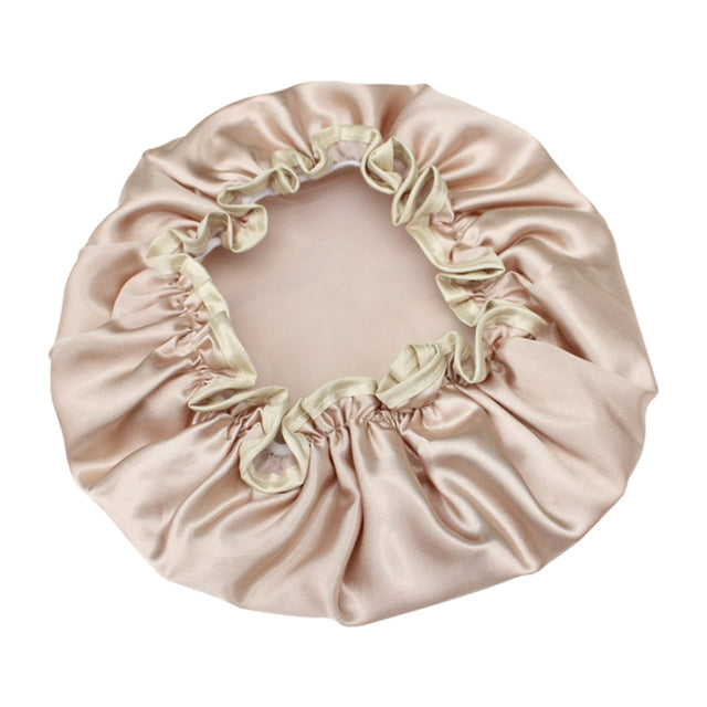 Lovely Thick Women Satin Colorful Double Water-resistant Hair Cover Bathing Cap(Gold)