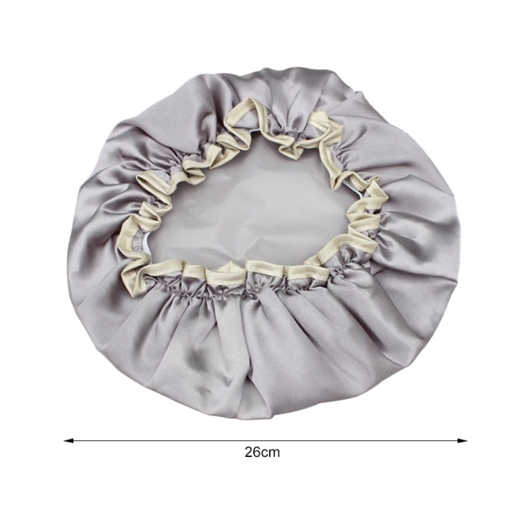 Lovely Thick Women Satin Colorful Double Water-resistant Hair Cover Bathing Cap(Grey)