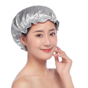 Lovely Thick Women Satin Colorful Double Water-resistant Hair Cover Bathing Cap(Grey)