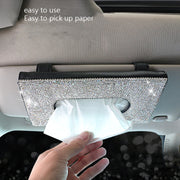 Car Tissue Box Car Hanging Sun Visor Pumping Box(Black White Diamonds)