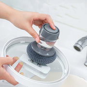 Multifunctional Push-Type Cleaning Brush Kitchen Detergent Automatic Liquid Addition Dishwashing Brush(Steel Ball Pot Brush)