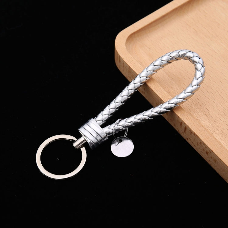 Woven Leather Cord Keychain Car Pendant Leather Key Ring Baotou With Small Round Piece(Silver) - Key Rings by PMC TechLife | Online Shopping South Africa | PMC TechLife