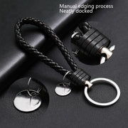 Woven Leather Cord Keychain Car Pendant Leather Key Ring Baotou With Small Round Piece(Orange)
