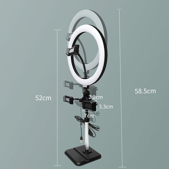 Telescopic Adjustment Live Frame Desktop Tablet Mobile Phone Bracket, Specification: K07 Three-seat With Fill Light (White)