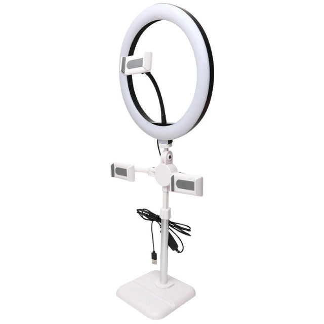Telescopic Adjustment Live Frame Desktop Tablet Mobile Phone Bracket, Specification: K07 Three-seat With Fill Light (White)