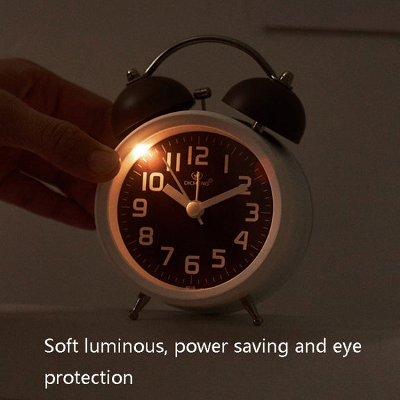 6016 Simple Bell Small Alarm Clock Students Learning Bedside Clock With Night Light(Coffee Color)